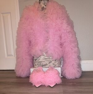Fluffy Pink Jacket and Booties Set